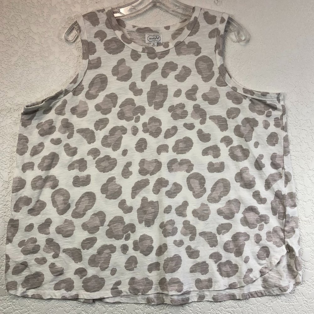 Mud Pie Gray and White Animal Print Hi Low Tank Top